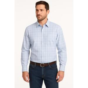 Tommy Bahama Shirt Mens 17½ 32-33 Light Blue Plaid Button Up Long Sleeve Pocket‎